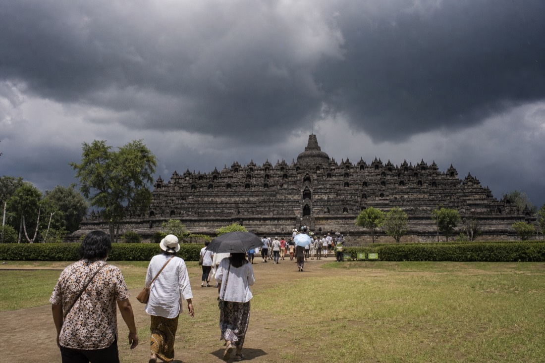 Storm clouds building over Borobudur temple