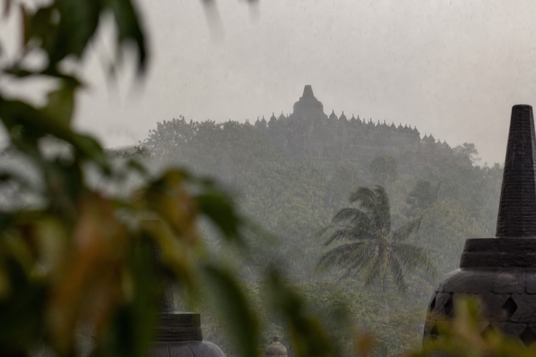 A rain squall crossing the plain toward Borobudur