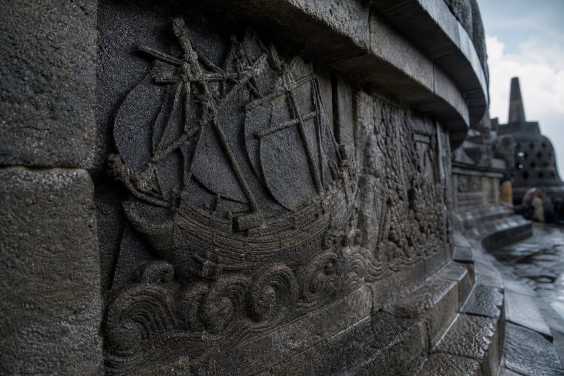 The famous ship relief carved on Borobudur temple