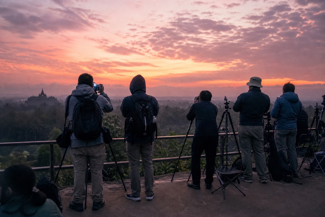 Photographers waiting for sunrise on the Punthuk Setumbu viewing platform