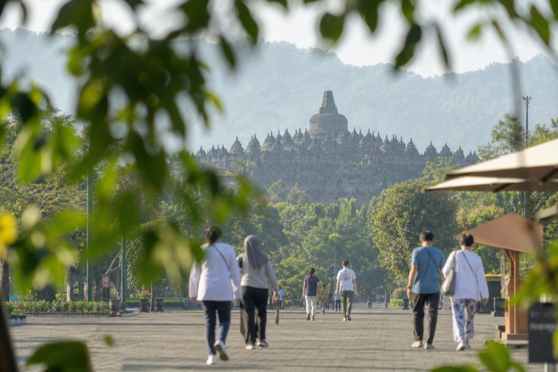 Early morning at the entrance plaza of Borobudur