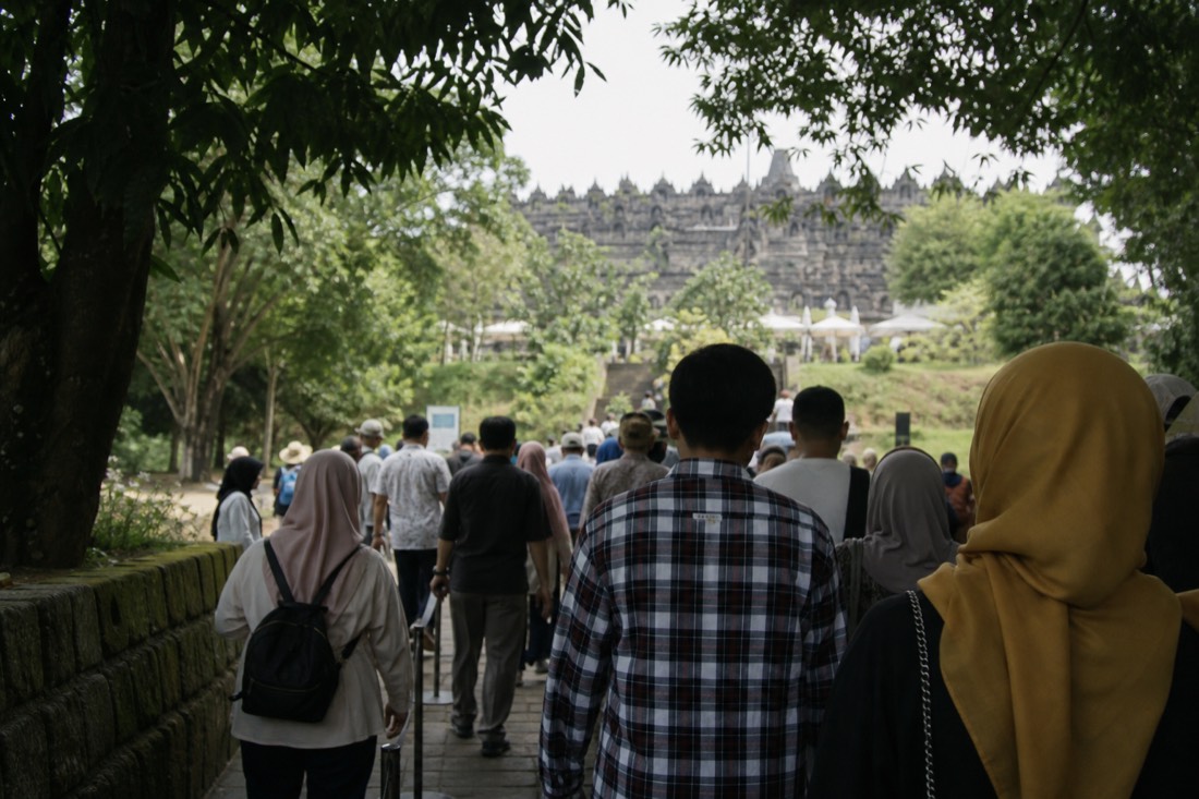 Visitors arriving at the Borobudur park entrance