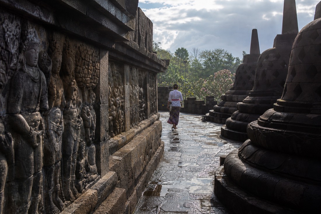 A shaded relief gallery on Borobudur temple