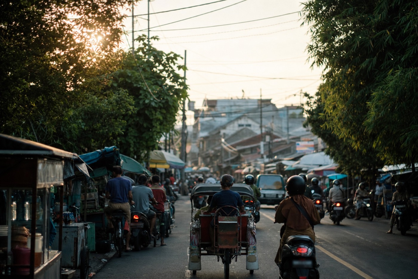 A street scene in Yogyakarta, the departure city for Borobudur tours