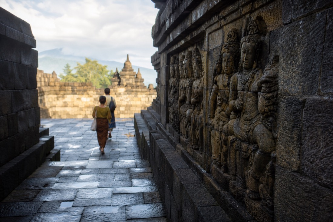 A shaded relief gallery on Borobudur temple
